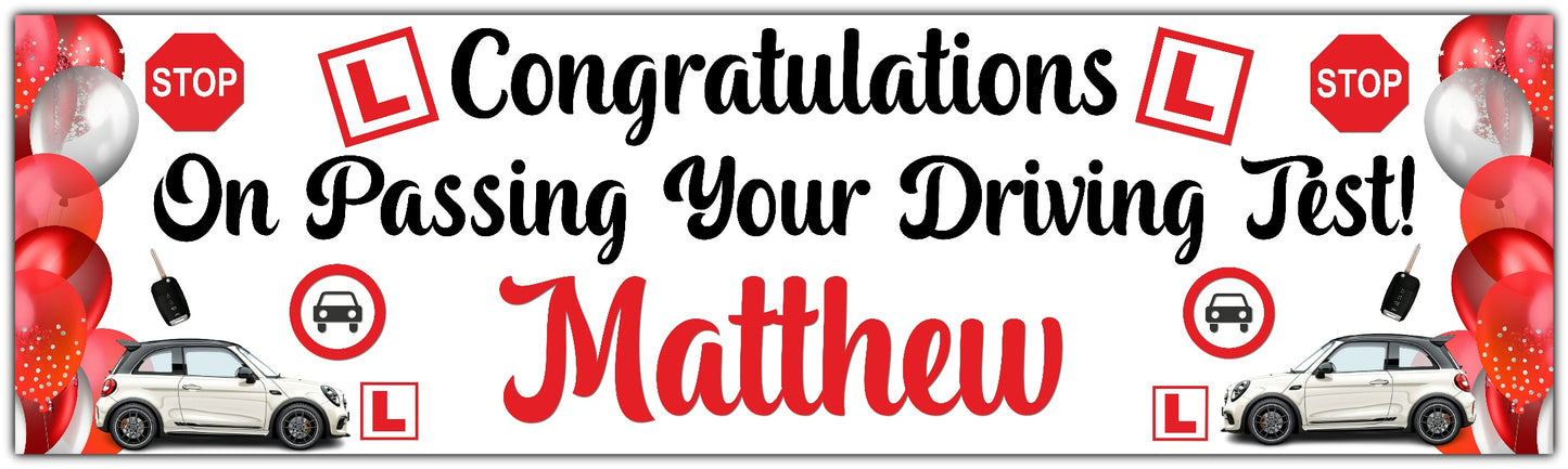 Driving test pass congratulations Celebration banner personalised with name