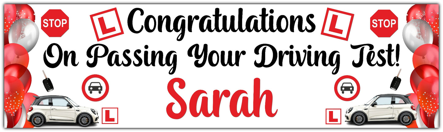 Driving test pass congratulations Celebration banner personalised with name