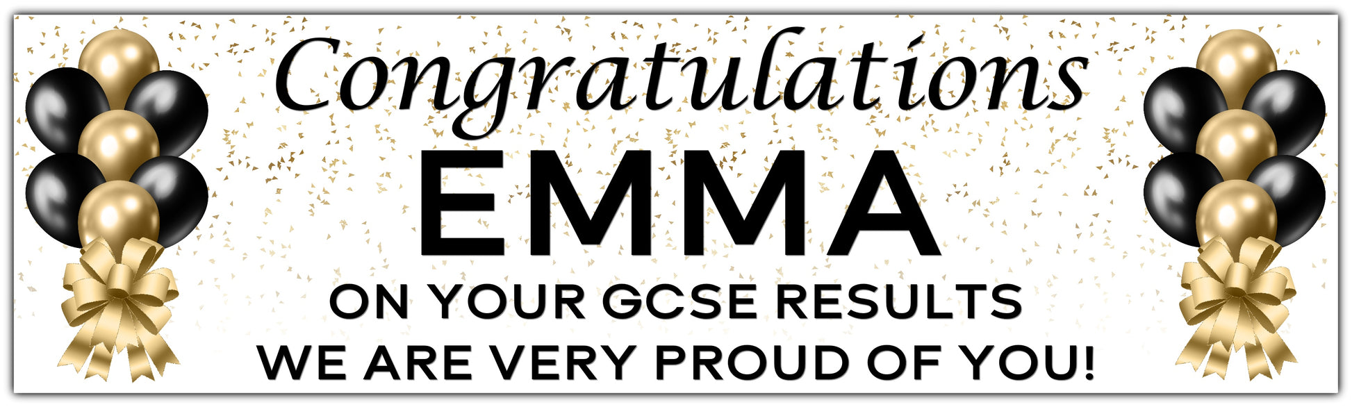 Exam Results Banner Personalised with congratulations name and message of your choice Gold and Black