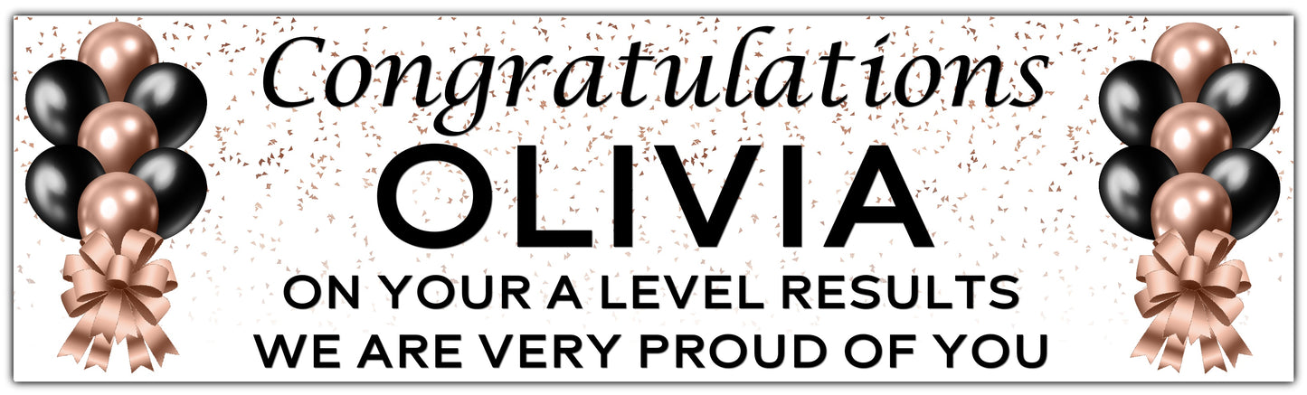 Exam Results Banner Personalised with congratulations name and message of your choice Rose Gold and Black