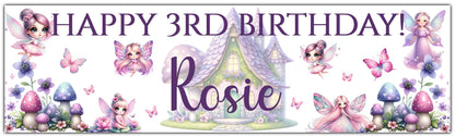 Fairies Theme Birthday Banner Personalised with happy age Birthday and Name
