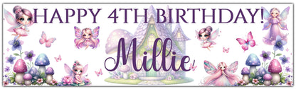 Fairies Theme Birthday Banner Personalised with happy age Birthday and Name