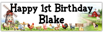 Farmyard Animals Birthday banner personalised with name and age