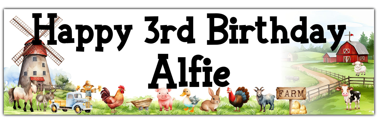 Farmyard Animals Birthday banner personalised with name and age