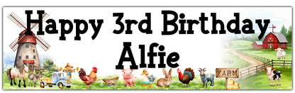 Farmyard Animals Birthday banner personalised with name and age