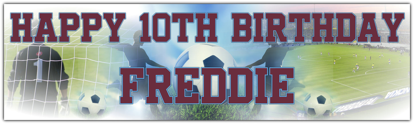 Personalised Football Banner Claret and Blue Text