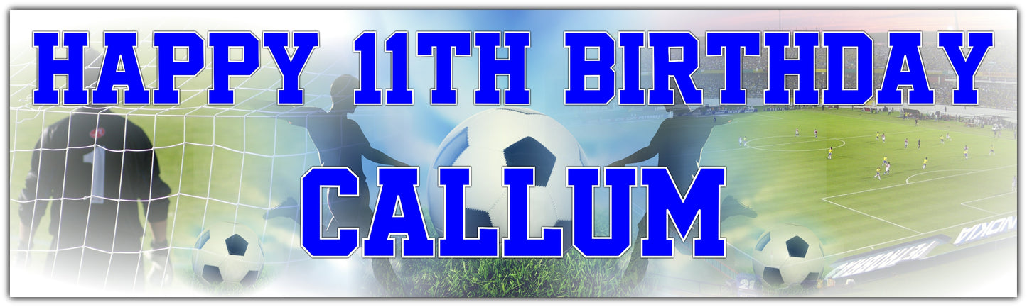Personalised Football Banner Royal Blue and White Text