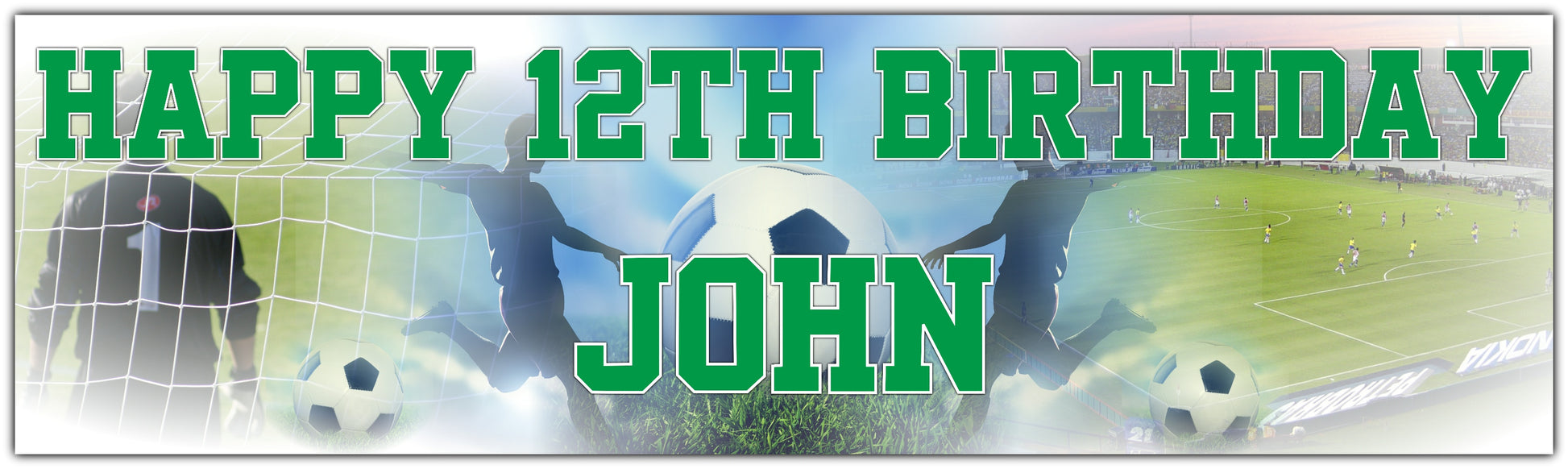 Personalised Football Banner Green and White Text