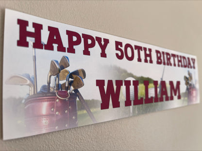 Golf Birthday Celebration Banner personalised with name and age