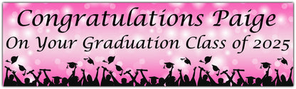 Graduation Bokeh Celebration Banner in Deep Pink, Personalised with congratulations name on your graduation class of 2025