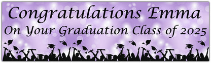 Graduation Bokeh Celebration Banner in Lilac, Personalised with congratulations name on your graduation class of 2025