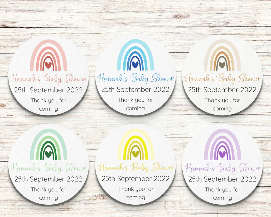 Boho Rainbow Baby Shower Personalised Stickers