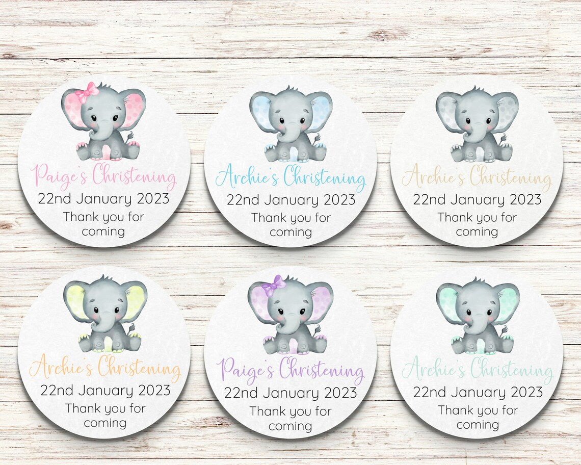Baby Elephant Christening Stickers