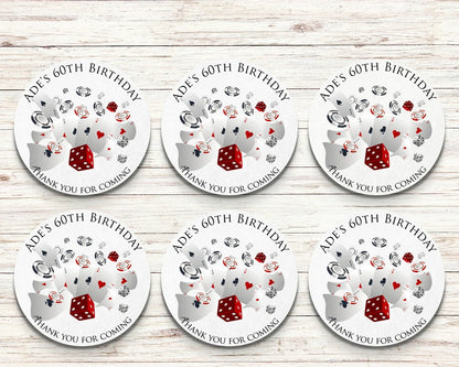 Casino Personalised Birthday Stickers Black and Red