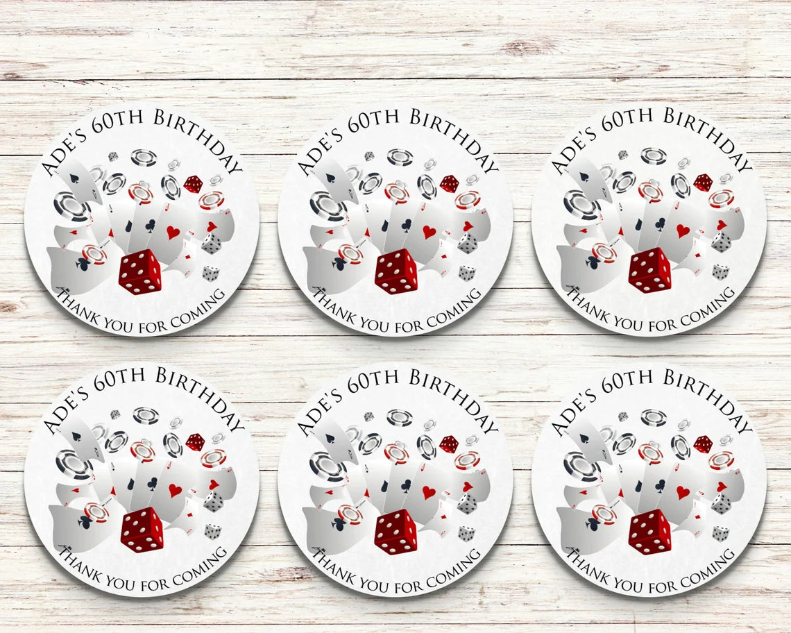 Casino Personalised Birthday Stickers Black and Red