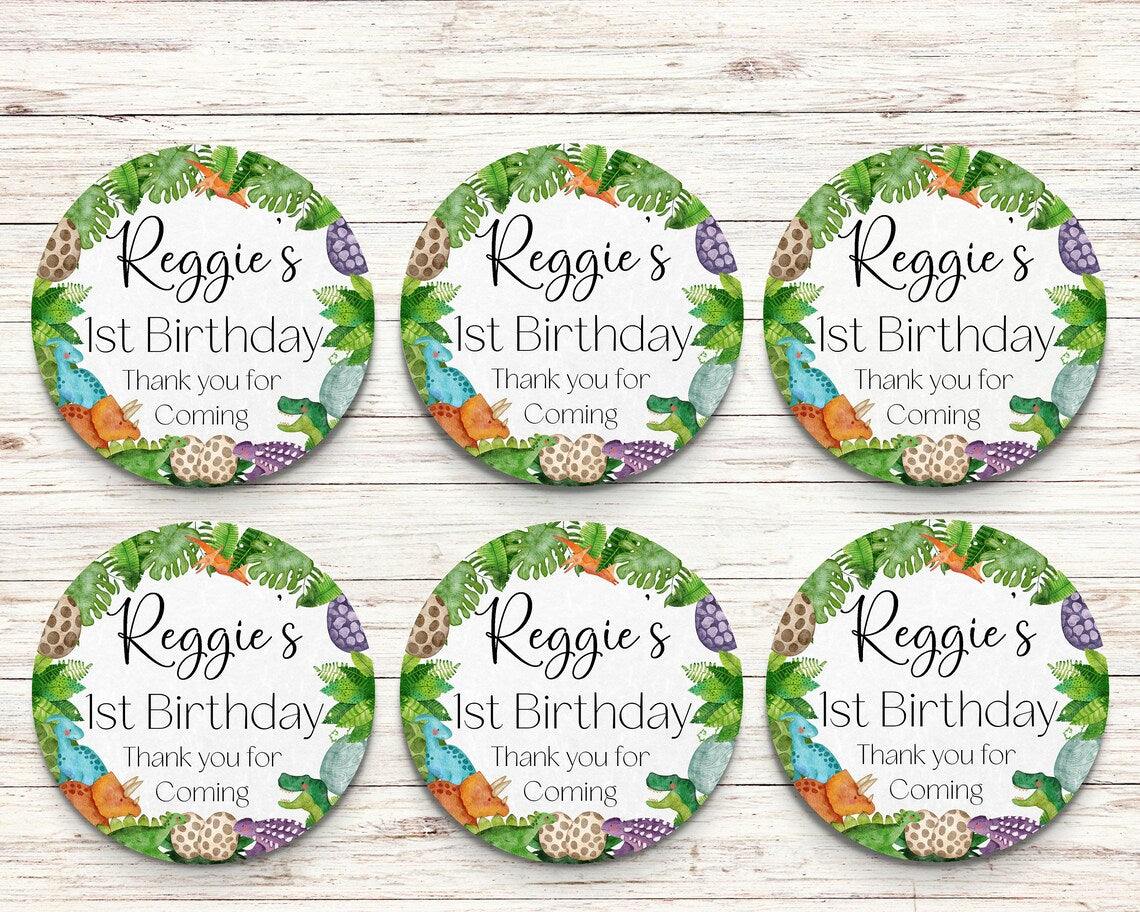 Dinosaurs Watercolour Personalised Round Stickers