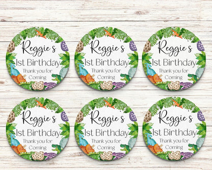 Dinosaurs Watercolour Personalised Round Stickers