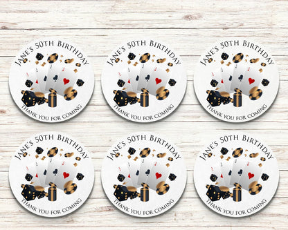 Casino Personalised Birthday Stickers Black and Gold