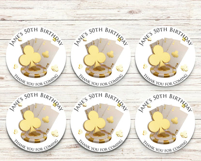 Casino Personalised Birthday Stickers White and Gold
