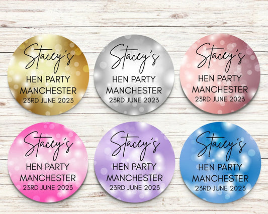 Hen Party Bokeh Personalised Stickers