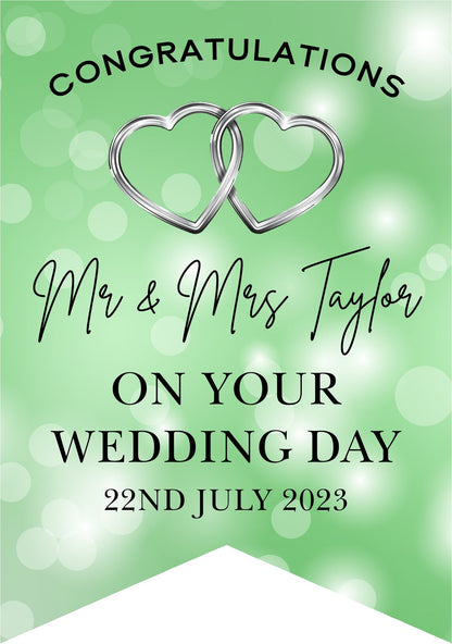 Personalised Wedding, Engagement or Anniversary Bunting with Gold/Silver hearts