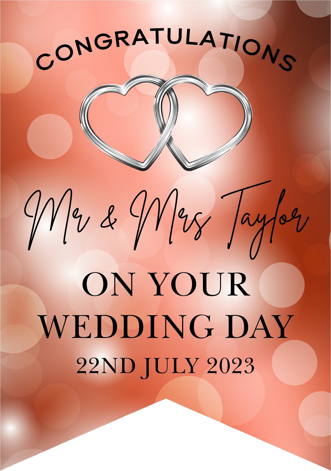Personalised Wedding, Engagement or Anniversary Bunting with Gold/Silver hearts