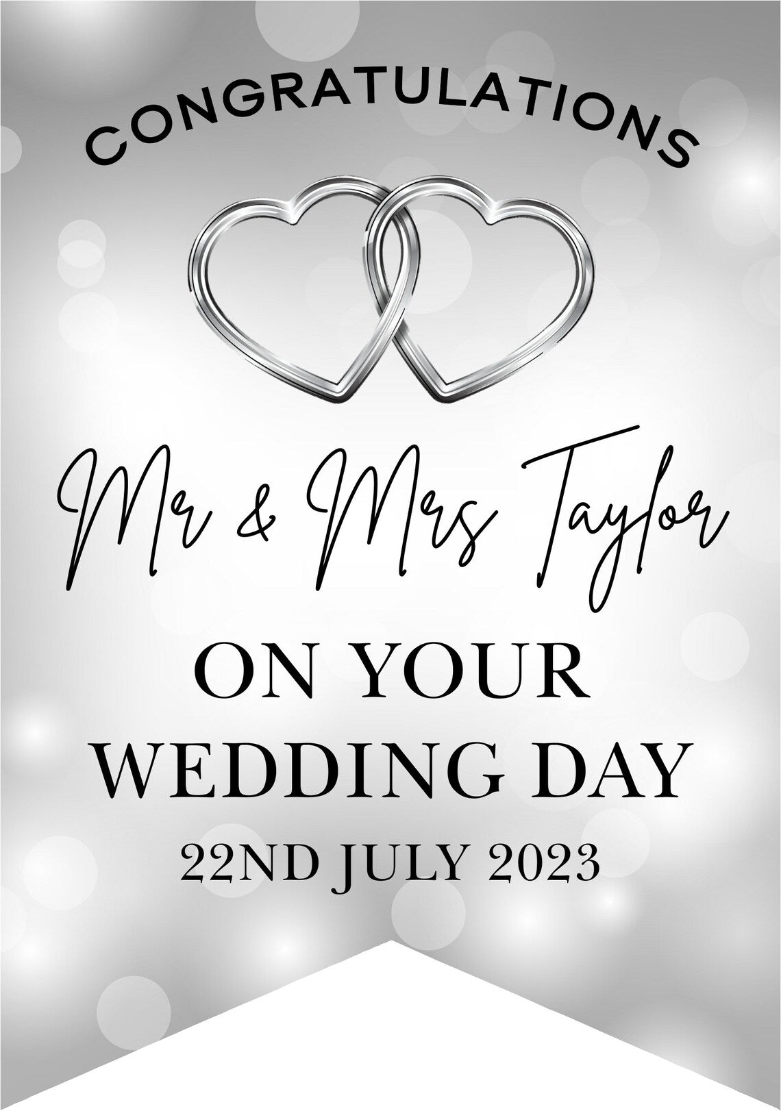 Personalised Wedding, Engagement or Anniversary Bunting with Gold/Silver hearts