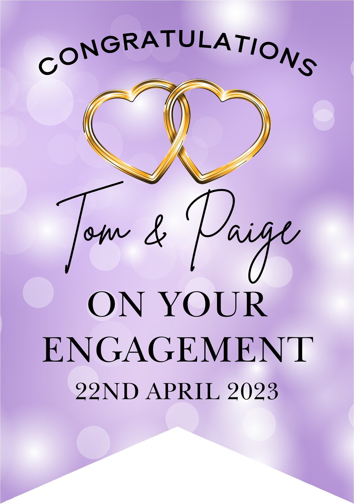Personalised Wedding, Engagement or Anniversary Bunting with Gold/Silver hearts