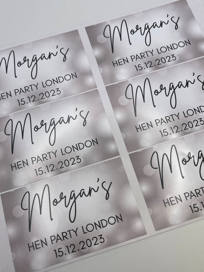 Personalised Mini Champagne Bottle label pack of 12 different colours available