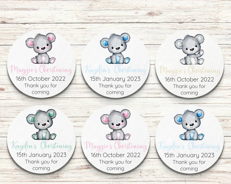Christening Teddy Bear Personalised Stickers