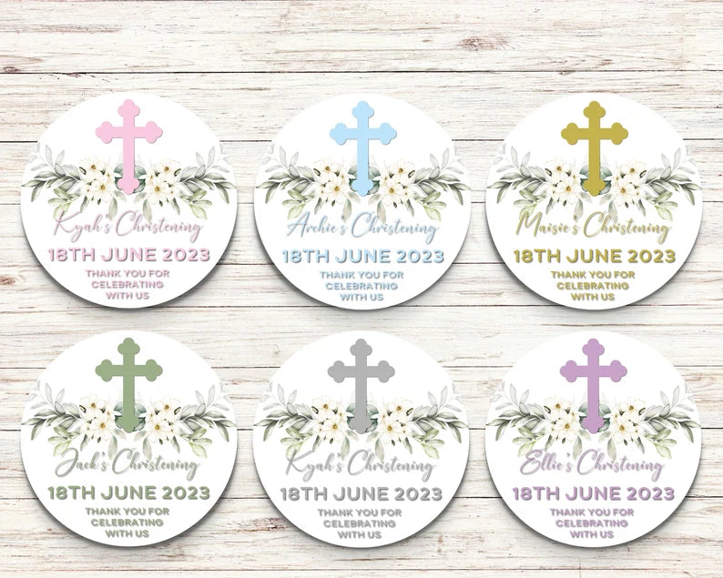 Christening Cross and Flowers Personalised Stickers
