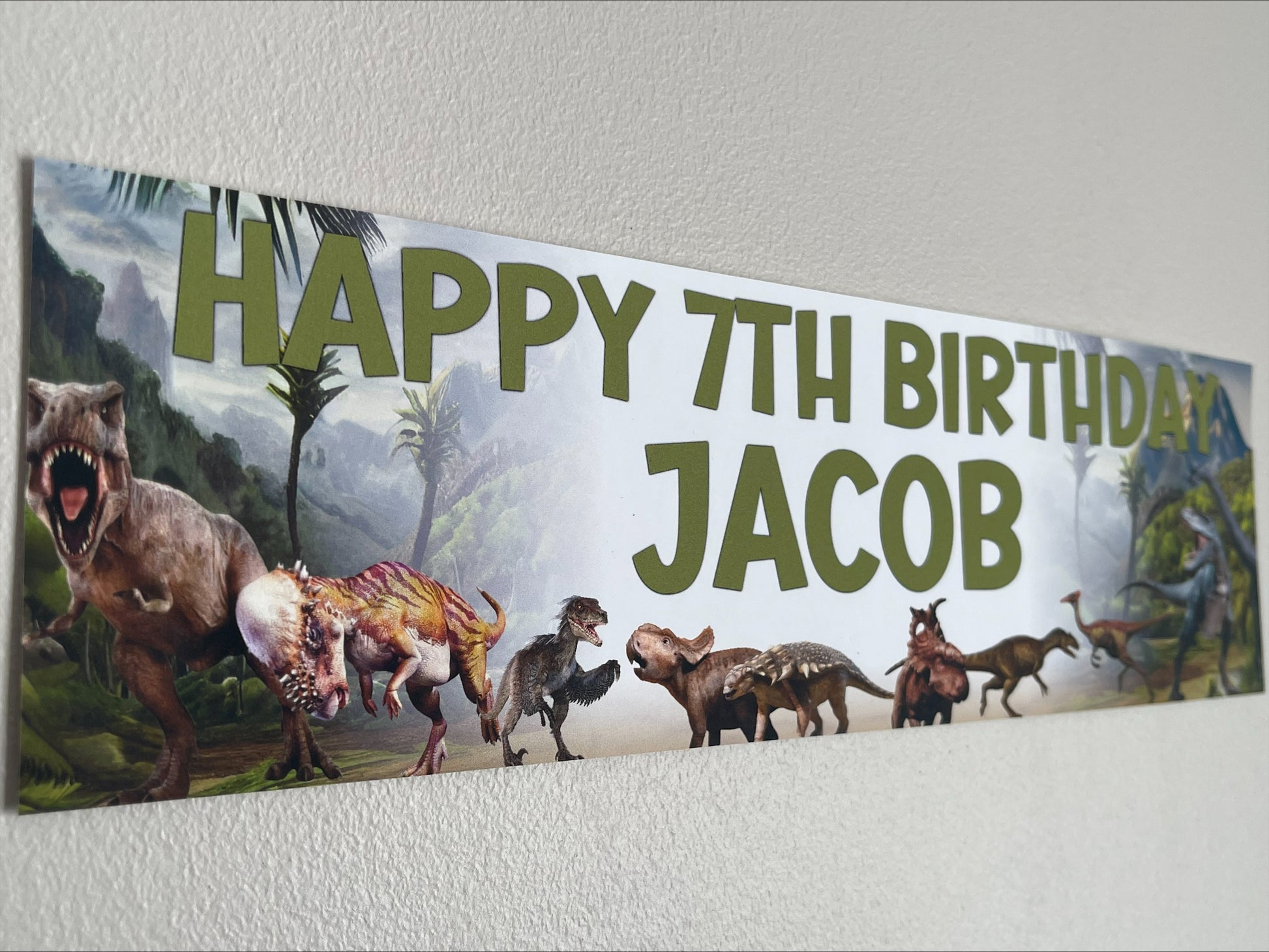 Dinosaurs Birthday Banner jurassic theme, personalised with name and age