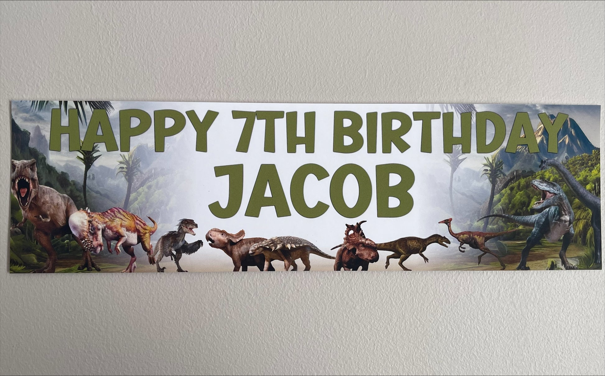 Dinosaurs Birthday Banner jurassic theme, personalised with name and age