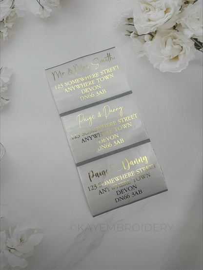 Clear Mailing Address labels 90mm x 60mm with metallic gold print
