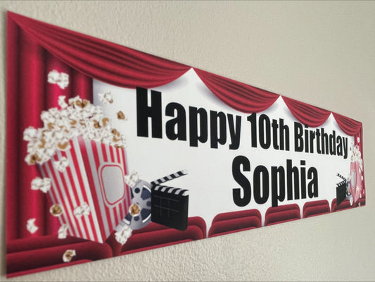 Movie night Birthday banner Personalised with name and age