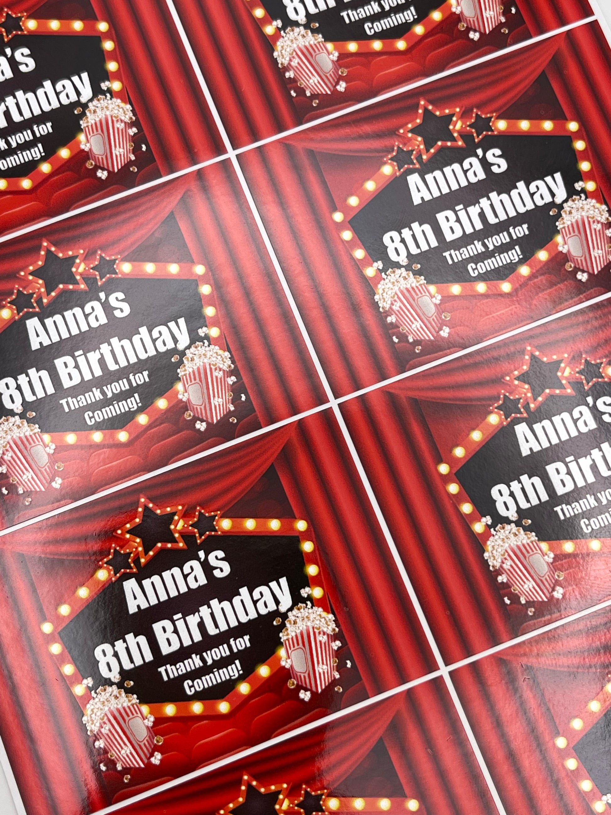 Movie Night Cinema Birthday Stickers Rectangle