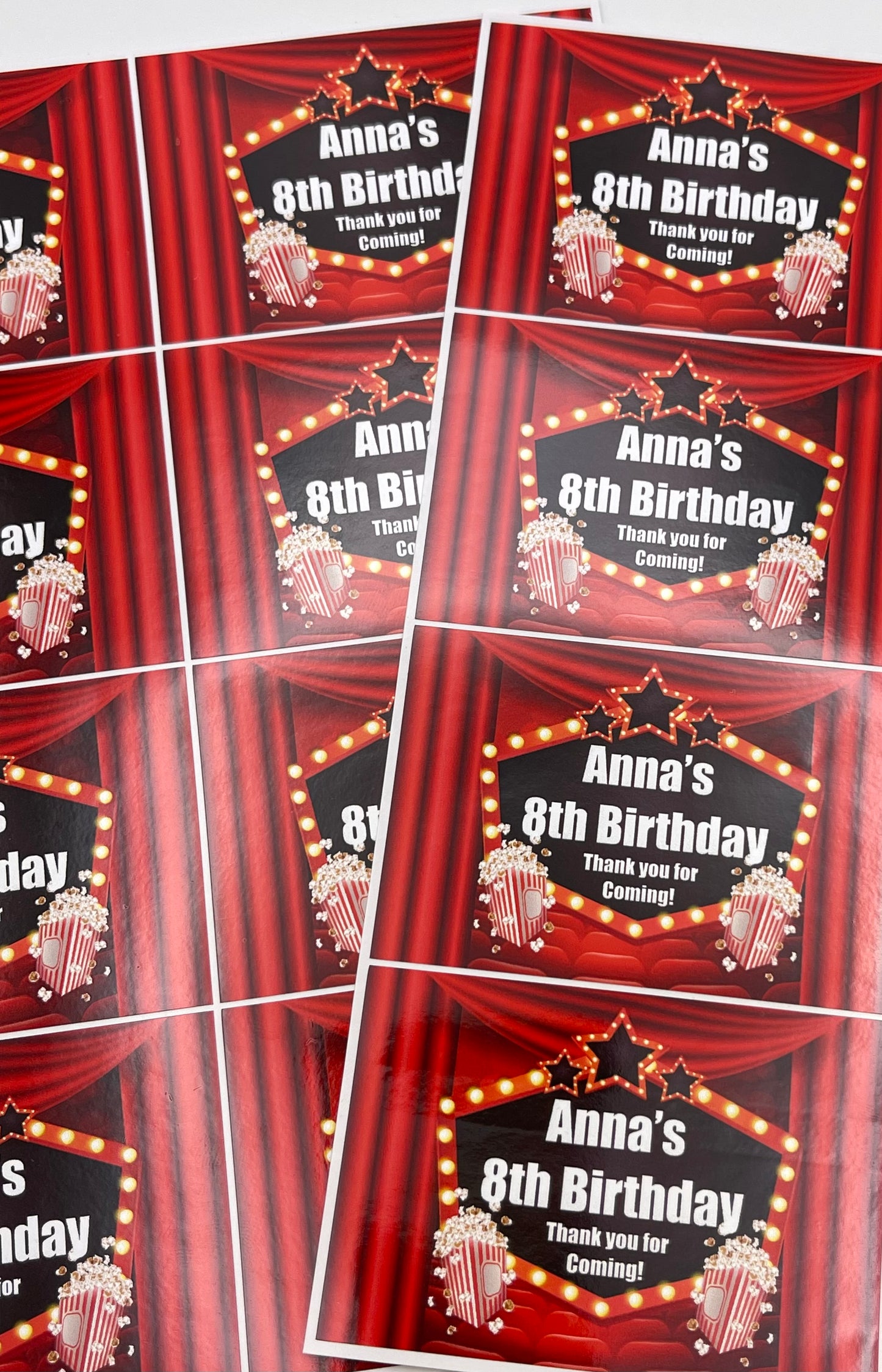Movie Night Cinema Birthday Stickers Rectangle