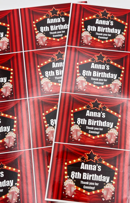 Movie Night Cinema Birthday Stickers Rectangle