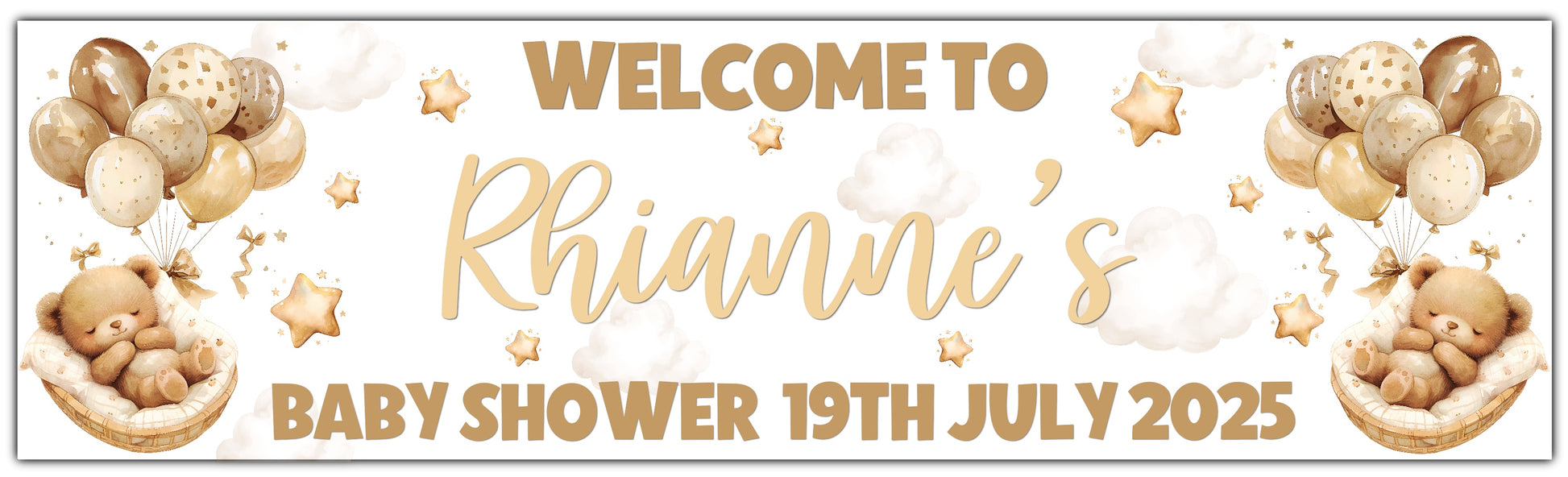 Sleeping Bear Baby Shower Banner Personalised with name and date
