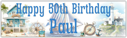 Nautical Birthday banner personalised with name and age