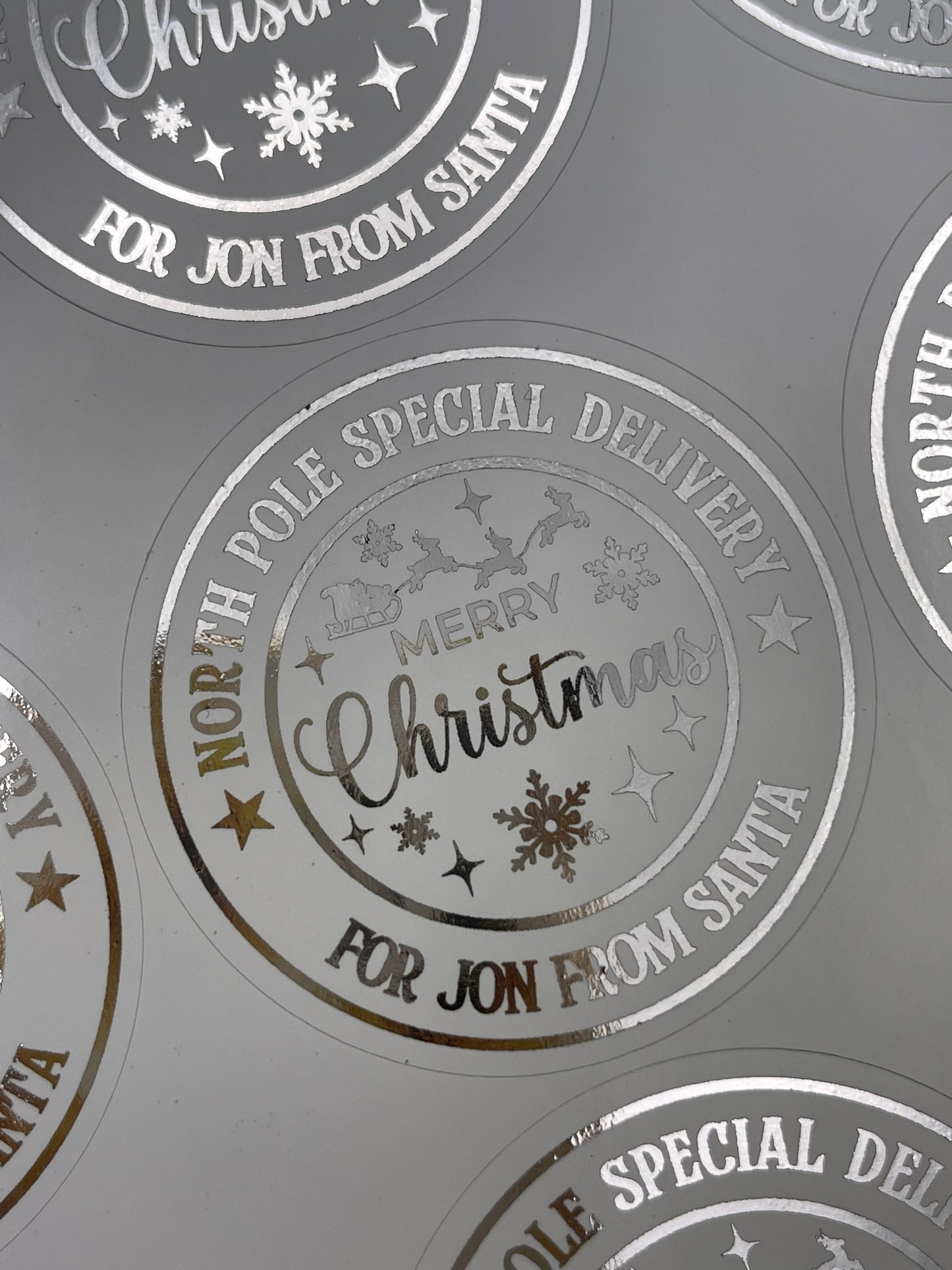 Personalised North Pole Special Delivery Christmas Stickers Silver