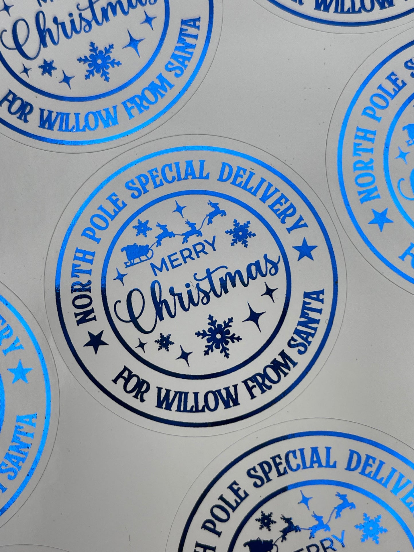 Personalised North Pole Special Delivery Christmas Stickers Blue
