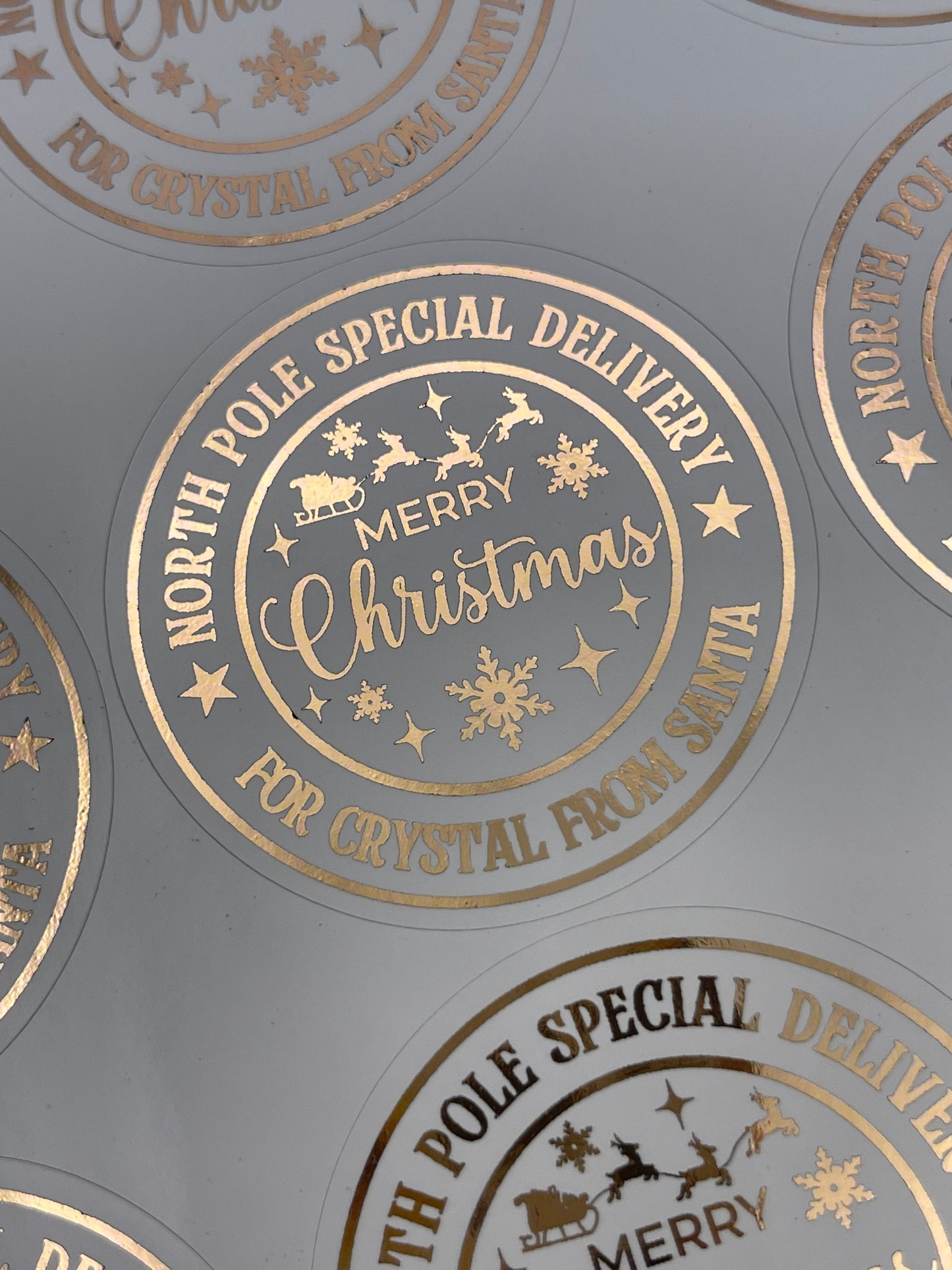 Personalised North Pole Special Delivery Christmas Stickers Rose Gold