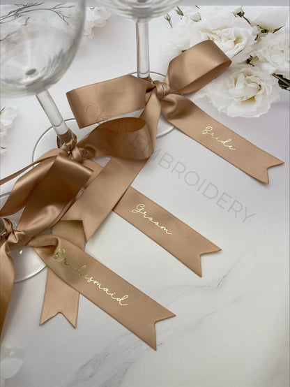 Satin Ribbon Name Place Setting Foiled and Personalised with Name Wedding, Dinner, Party