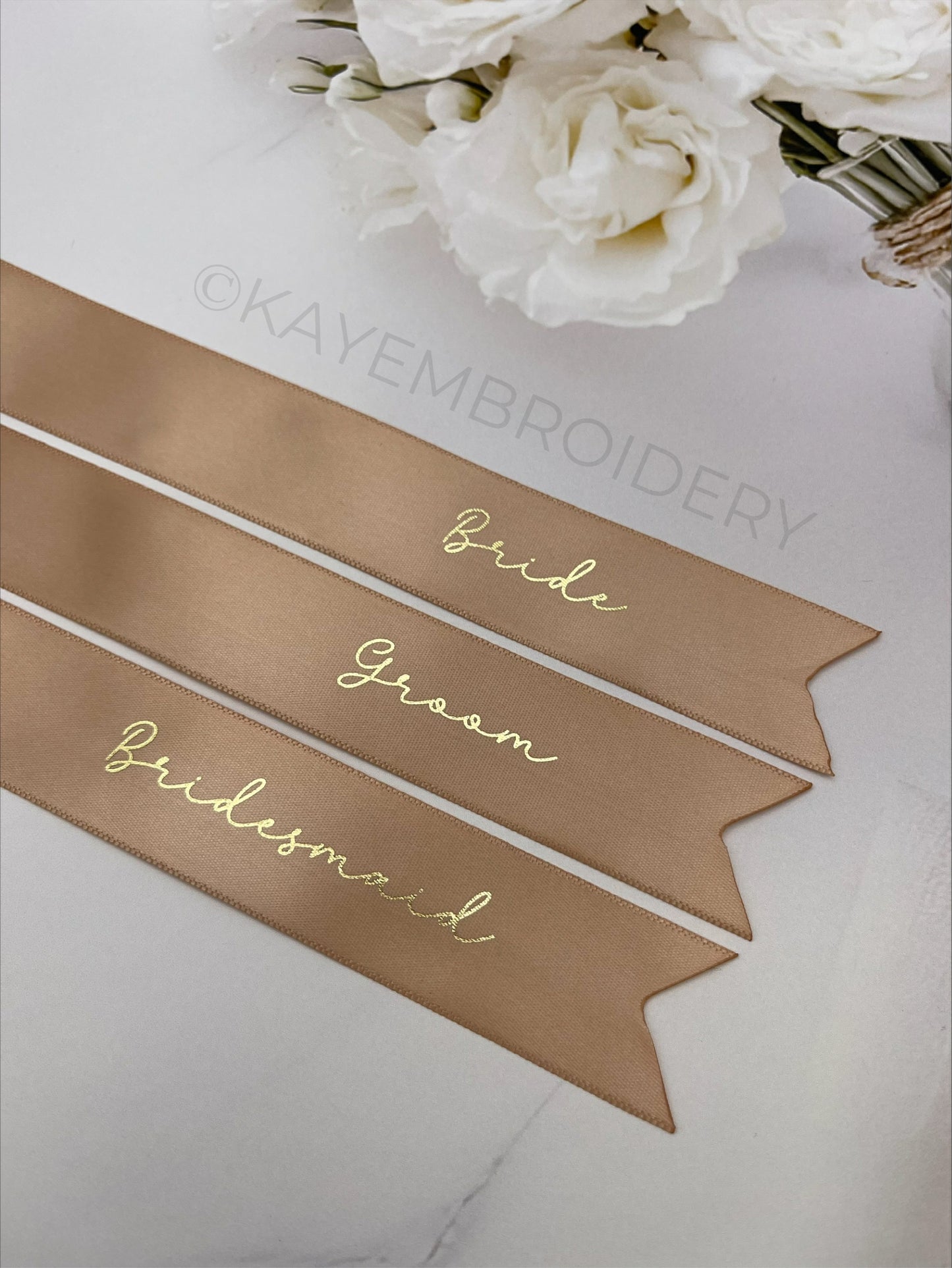 Satin Ribbon Name Place Setting Foiled and Personalised with Name Wedding, Dinner, Party