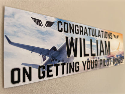 Pilot Congratulations Celebration Banner personalised with name