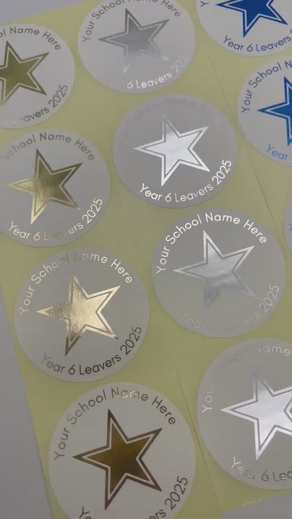 Year 6 Leavers 2026 Star Personalised Foiled round stickers