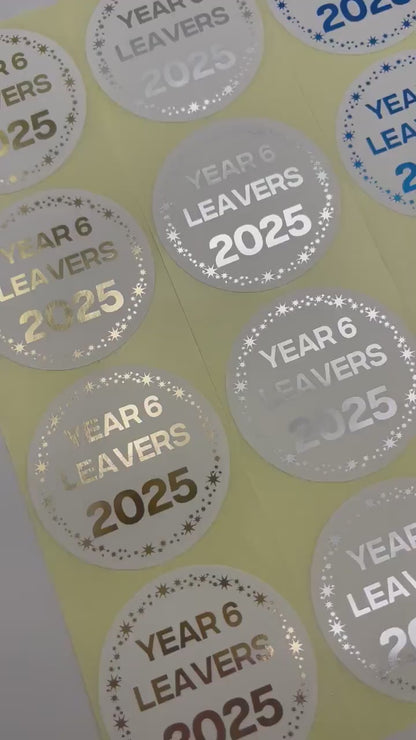 Year 6 Leavers 2026 Star Edge Foiled round stickers for favours, Sweet Cones, gift bags etc