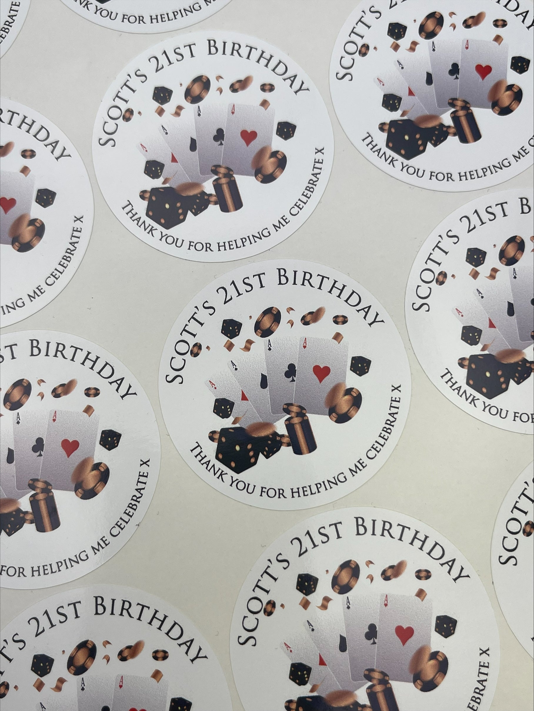 Casino Personalised Birthday Stickers Black and Gold