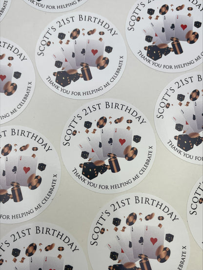 Casino Personalised Birthday Stickers Black and Gold